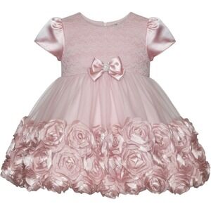 Nannette Baby Pink 3D Rosette Tulle‎ Formal Dress with Diaper Cover 18M
